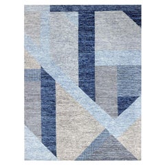 9'2 "x11'10" Beau Bleu, Geometric Art Deco Collection Soft Wool Hand Knots Rugs
