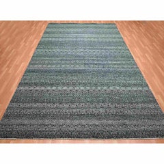 9'2"x11'10" Black Kohinoor Herat Small Repetitive Design Hand Knotted Wool Rug