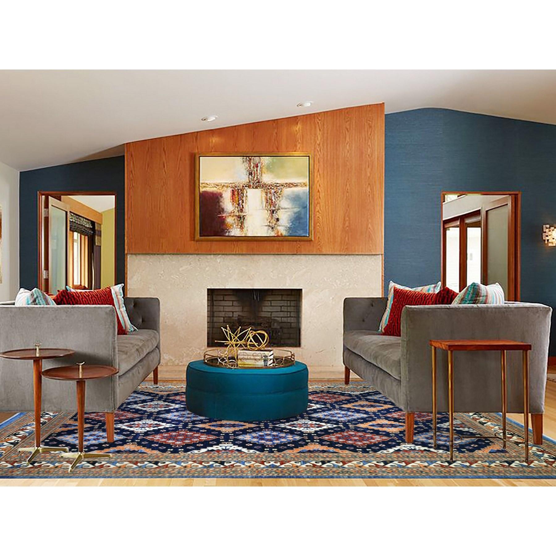 This is a truly genuine one-of-a-kind Navy Blue, Afghan Ersari with Large Elements, Natural Dyes Dense Weave Soft Wool Hand Knotted, Oriental Rug. It has been Knotted for months and months in the centuries-old weaving craftsmanship techniques by