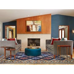 9'2"x11'10" Blue Afghan Ersari with Large Elements Soft Wool Hand Knotted Rug