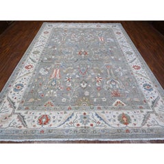 9'2"x11'10" Shark Gray Soft Wool Hand Knotted Heriz Fine Peshawar Oriental Rug