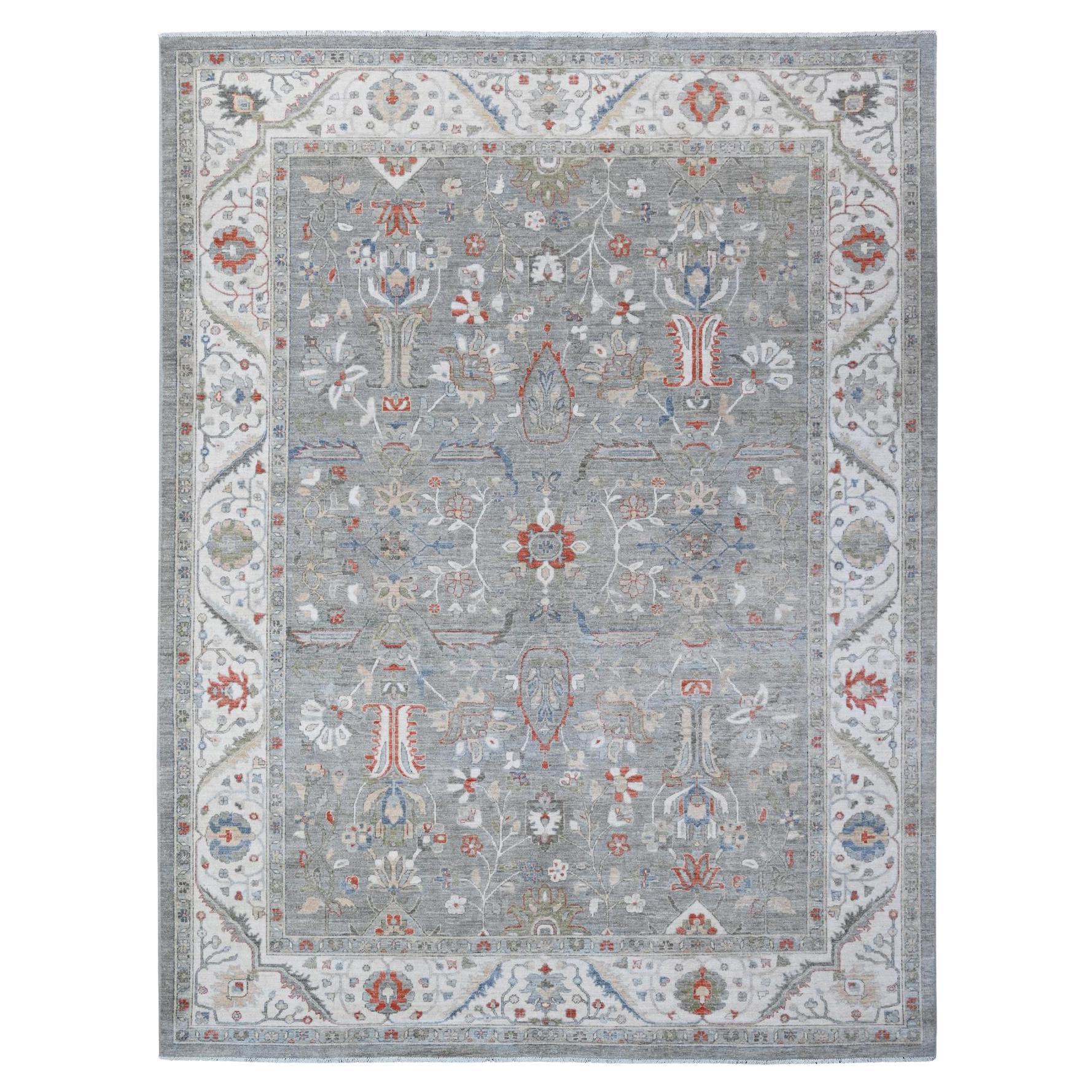 9'2 "x11'10" Shark Gray Soft Wool Hand Knotted Heriz Fine Peshawar Oriental Rugs in vendita