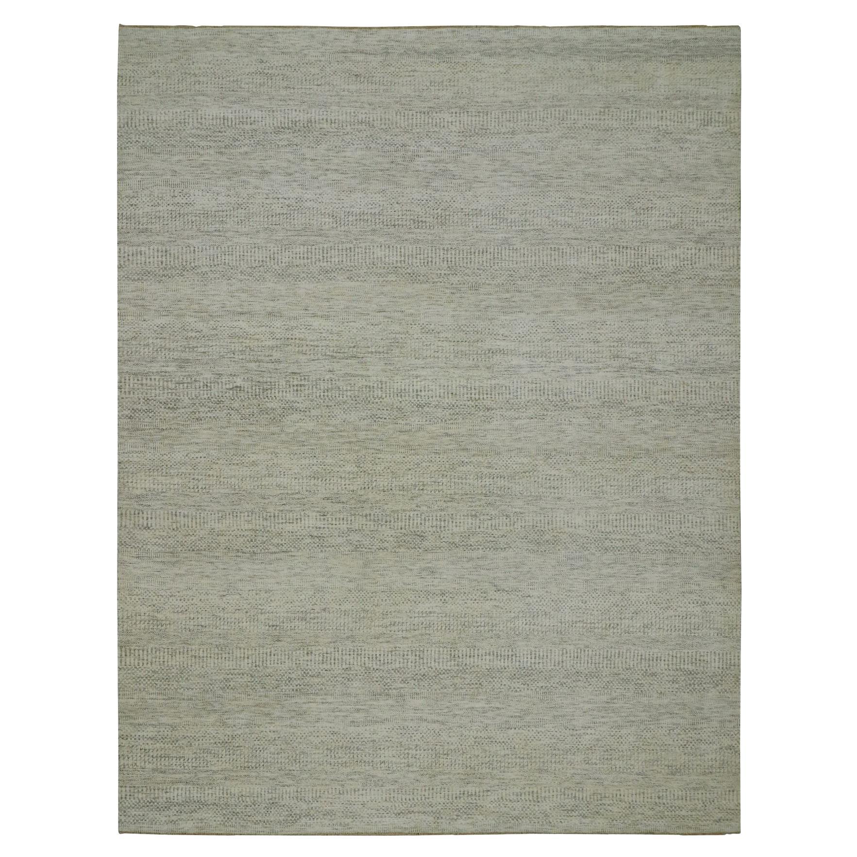 9
2 "x11
10" Shoji White Hand Knotted Soft Wool Modern Grass Design/One Tappeto Orientale