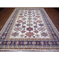 9'2 "x11'10" rauchweißer handgeknüpfter afghanischer Super Kazak Orientteppich aus Wolle