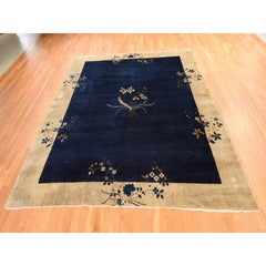 9'2 "x11'2" blu notte Antico tappeto di lana annodato a mano cinese Knots Rugs Art Deco