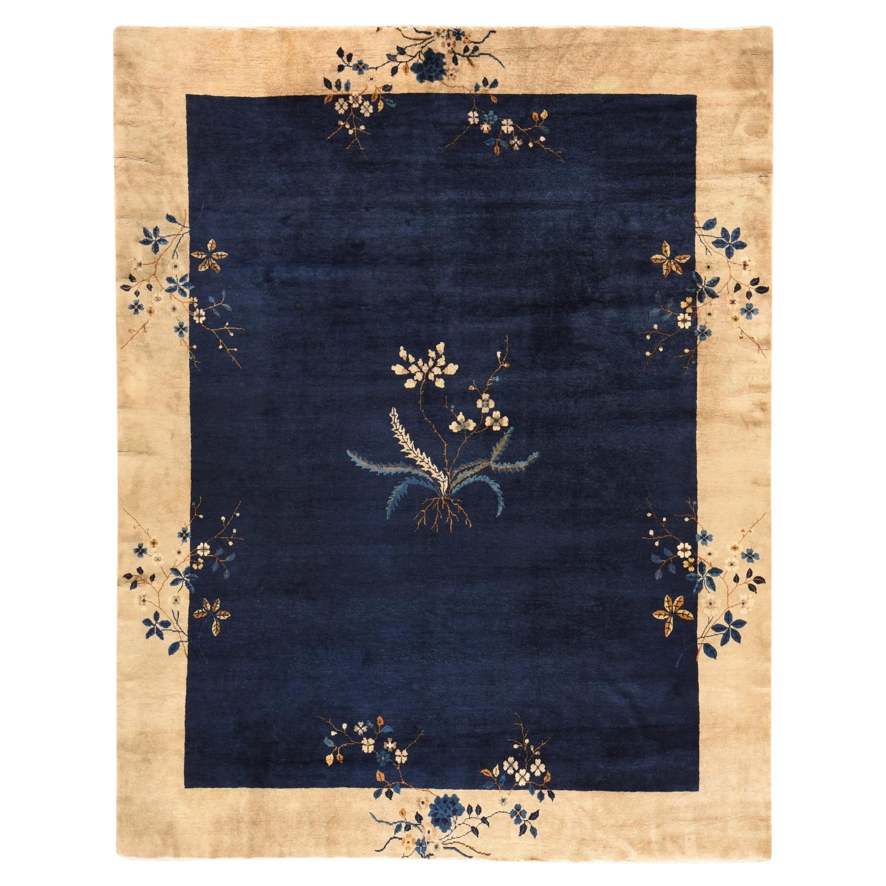 9'2 "x11'2" Bleu nuit Antique Chinois Knols Art Deco Tapis en laine noué à la main