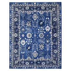 9'2"x11'6" Blauer handgeknüpfter Yonder Teppich aus weicher Wolle mit feinem Peshawar Mahal-Design