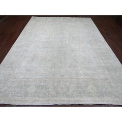 9'2"x11'6" Gray Washed Out Peshawar with All Over Design Hand Knotted Wool Rug