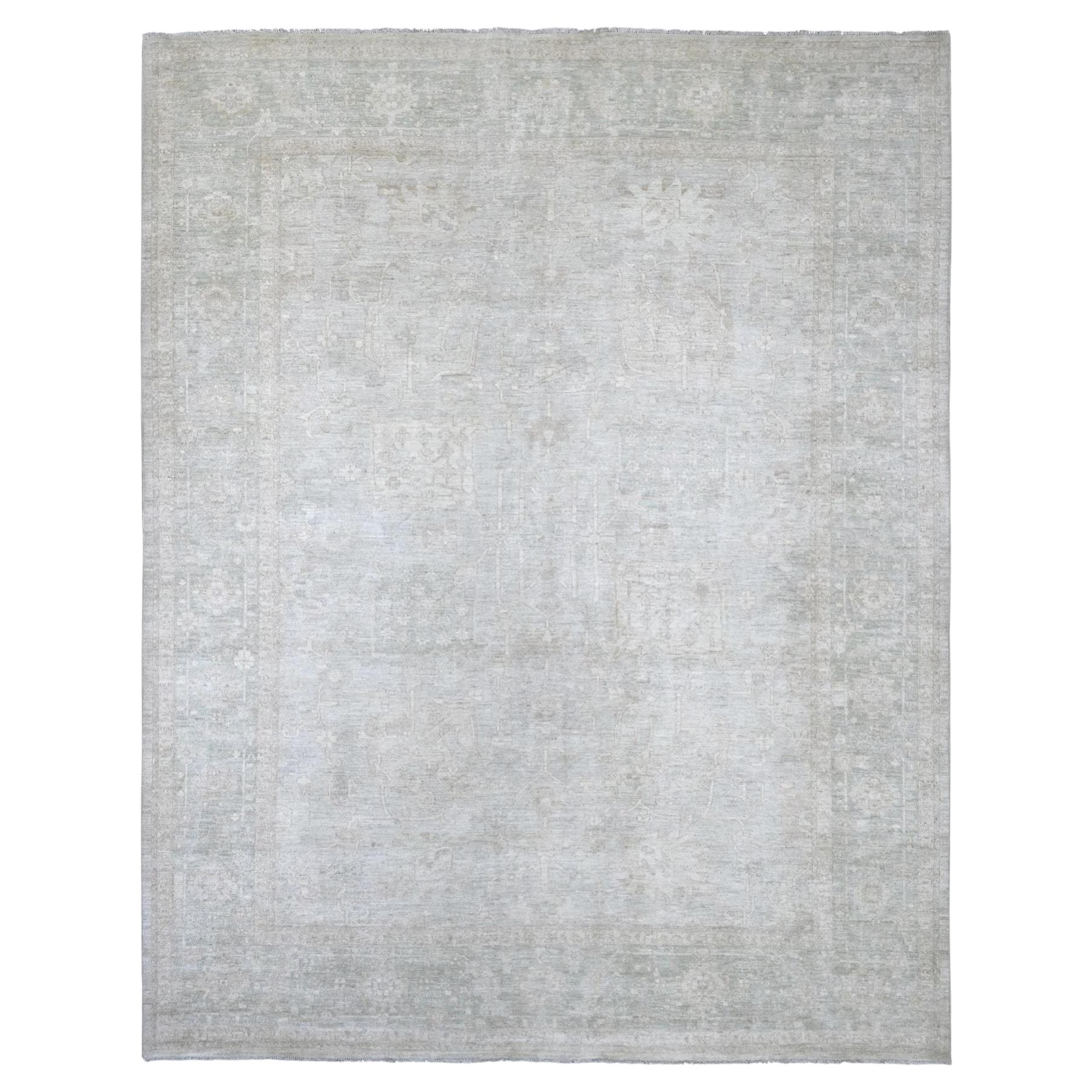 9'2"x11'6" Gray Washed Out Peshawar with All Over Design Hand Knotted Wool Rug
