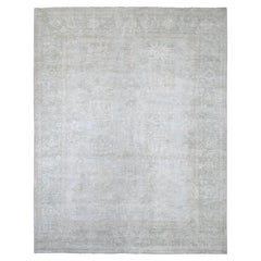 9'2"x11'6" Gray Washed Out Peshawar with All Over Design Hand Knotted Wool Rug