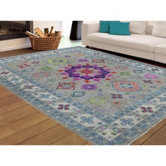 Alfombra Anudada a Mano de Lana Pura con Diseño Geométrico Kazak Fusión de Colores 9'2 "x11'7