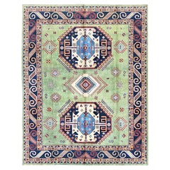 9'2 "x11'7" Grün Afghan Special Kazak Geometrisches Design Handgeknüpfter Wollteppich