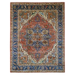 9
2"x11
7" Red Serapi Heriz with Large Medallion Design Hand Knotted Wool Rug