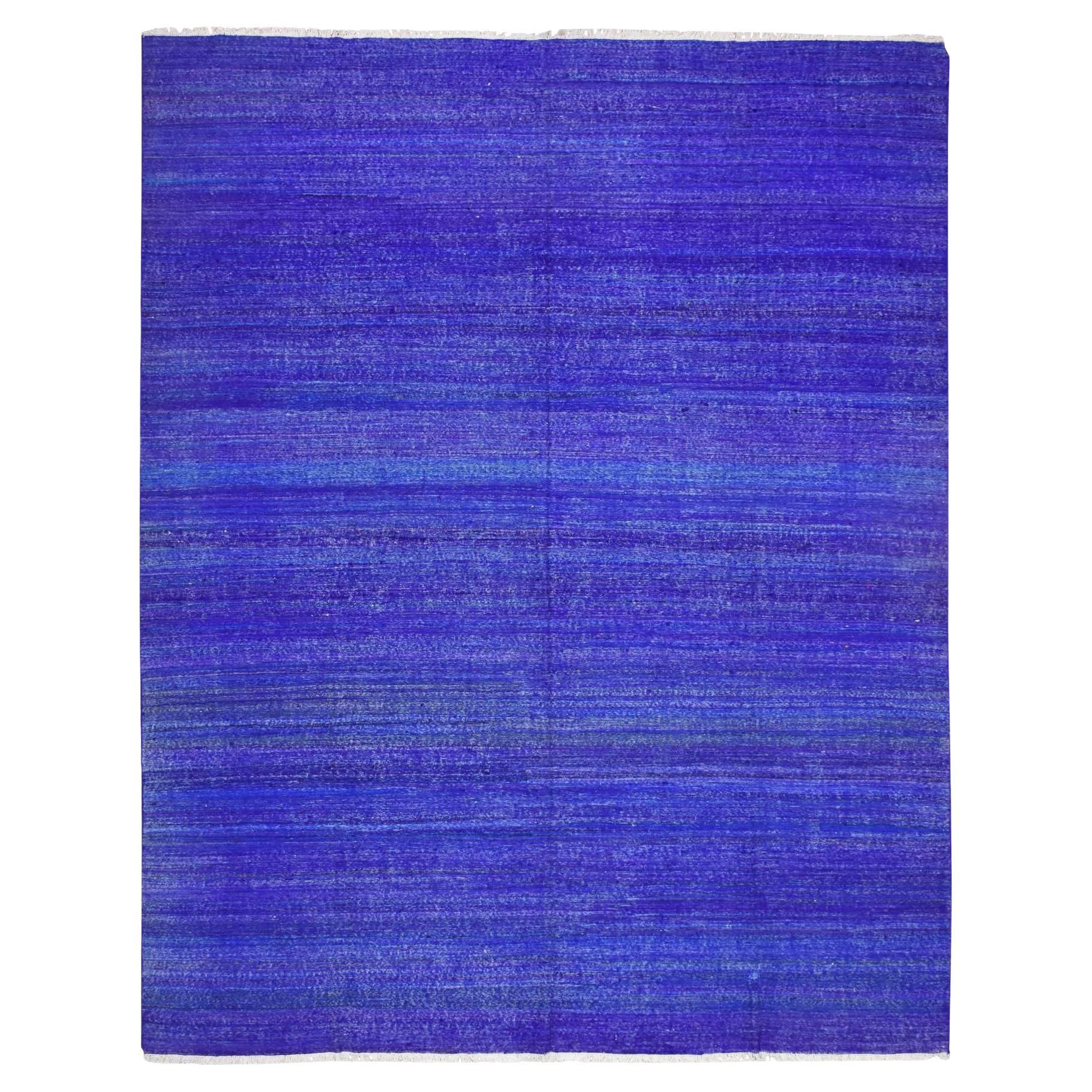 9
2 "x11
8" Admiral Blau Sari Seide Plain Design Flachgewebe Kilim Hand Woven Rug