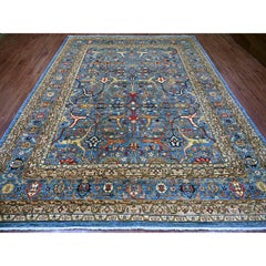 9'2"x11'8" Blue Peshawar with Bijar Garus Design Hand Knotted Wool Oriental Rug
