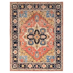 9
2"x11
8" Orange Afghan Peshawar with Serapi Heriz Design Hand Knotted Wool Rug