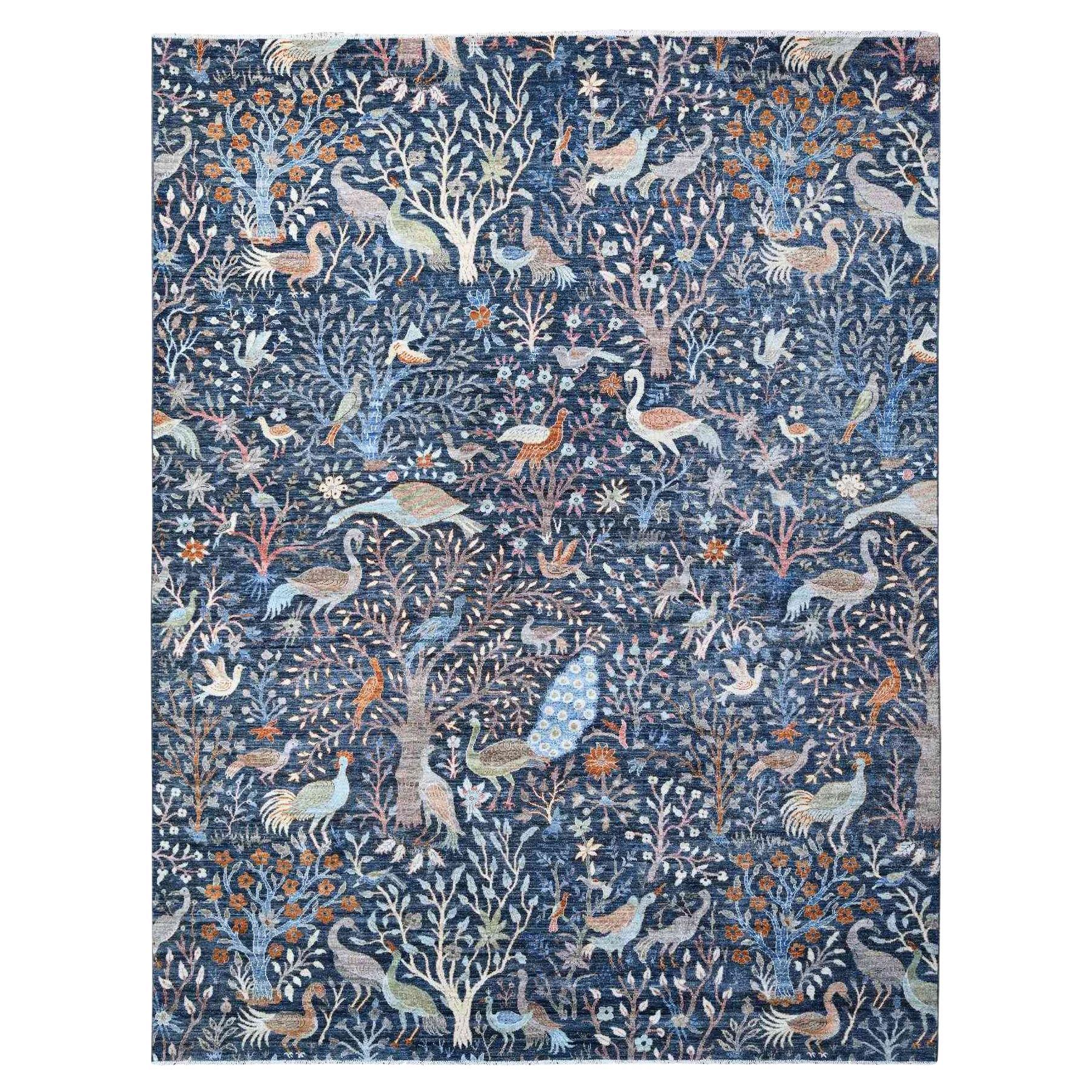 9
2 "x11
9" Bracing Blue Afghan Peshawar Tappeto orientale in lana vellutata annodato a mano