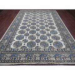 9'2"x11'9" Ivory Afghan Ersari with Elephant Feet Design Hand Knotted Wool Rug