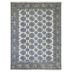 9'2"x11'9" Ivory Afghan Ersari with Elephant Feet Design Hand Knotted Wool Rug