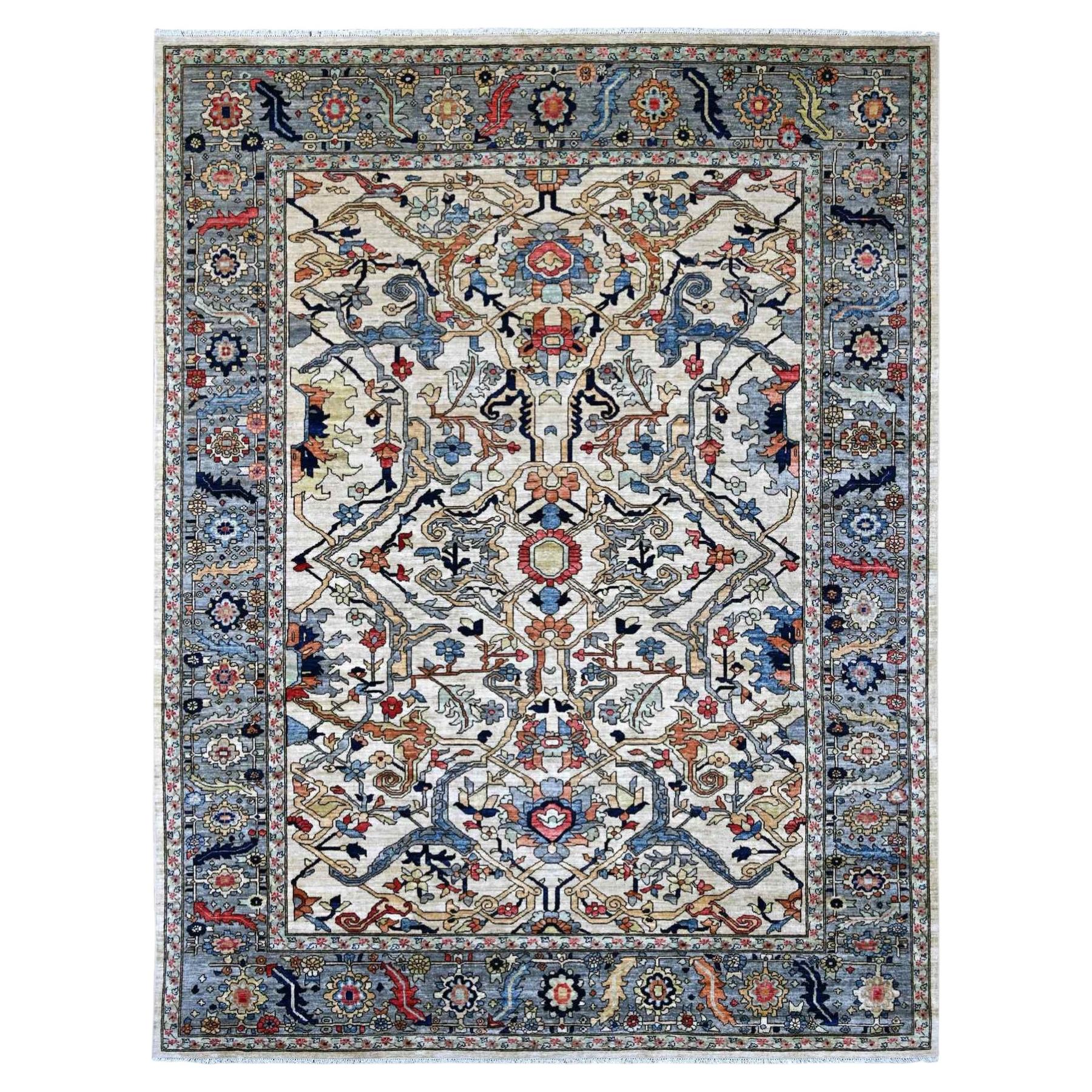 9'2 "x11'9" Elfenbeinfarbener Peshawar mit Bijar Garus Design Orientteppich aus handgeknüpfter Wolle