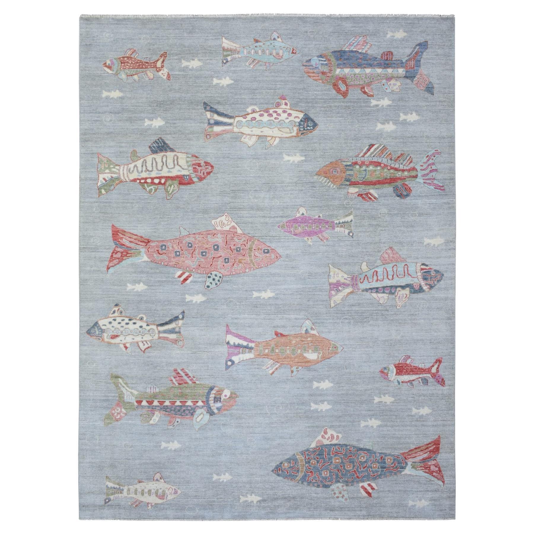 9'2 "x11'9" Grigio chiaro, Tappeto orientale afgano Peshawar in morbida lana annodata a mano