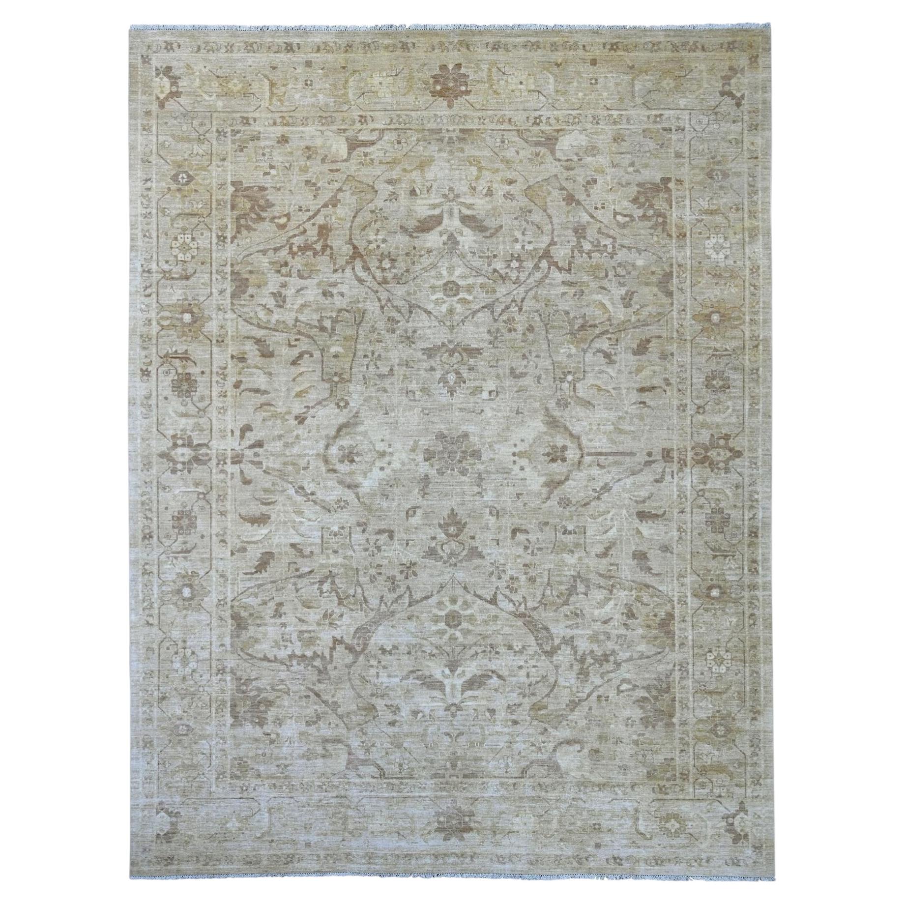 9'2"x11'9" Stone Gray Peshawar with Bijar Garus Design Hand Knotted Wool Rug