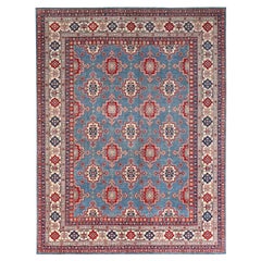 9'2 "x11'9" Yale Azul Anudada a Mano Medallones Geométricos Pura Lana Alfombra Oriental