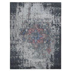 9'2 "x12' Gris arsenic, laine et soie, Erased Heriz Design Rugs noués à la main
