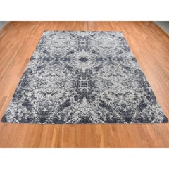 9'2''x12' Nero, Annodato a mano, Lana e Seta, Tappeto dal design moderno Tie Dye