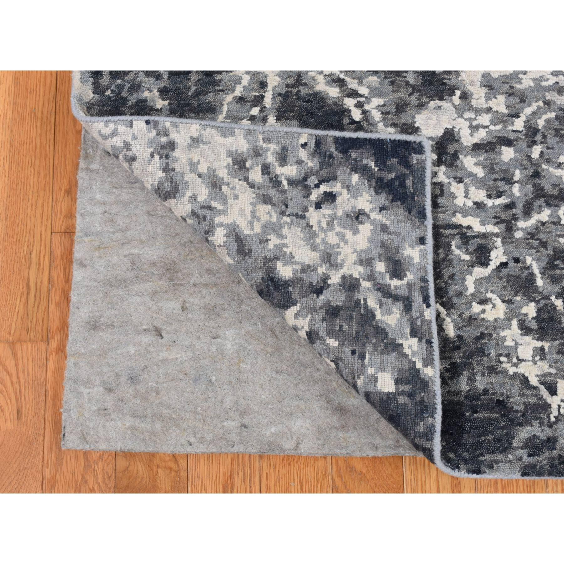 Indiano 9'2''x12' Nero, Annodato a mano, Lana e Seta, Tappeto dal design moderno Tie Dye in vendita
