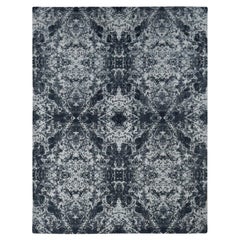 9'2''x12' Black, Hand Knotted, Wool and Silk, Modern Tie Dye Design Rug