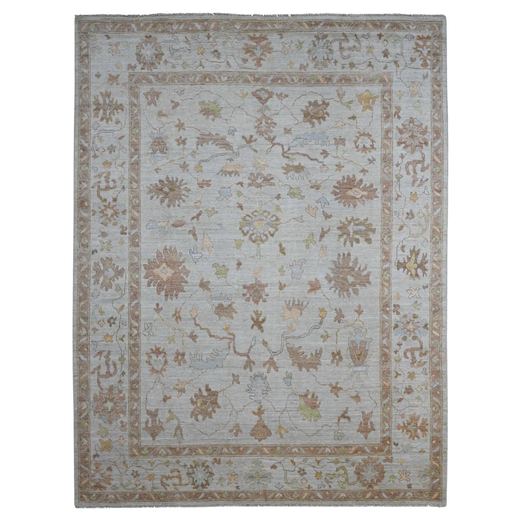 9
2 "x12
Bone White Afghan Angora Oushak Leaf Design/One Tappeto annodato a mano interamente in lana