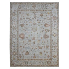 9
2 "x12
 Bone White Afghan Angora Oushak Leaf Design/One Tappeto annodato a mano interamente in lana