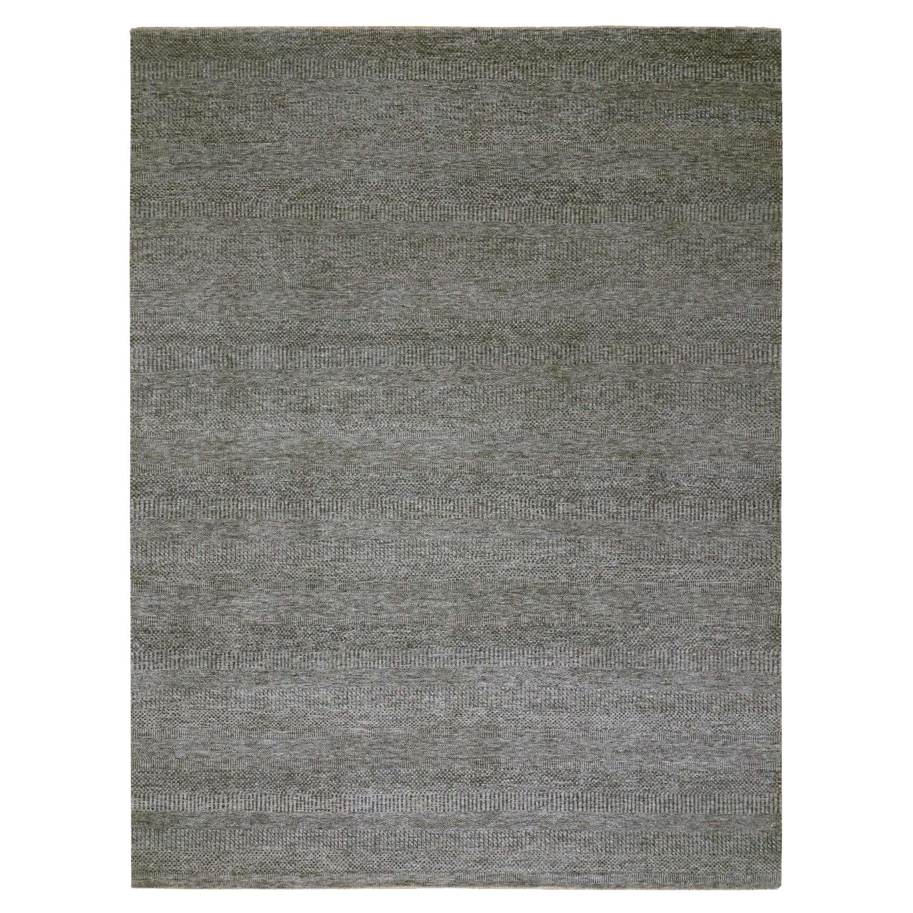 9'2"x12' Chrysler Gray Hand Knotted Modern Grass Wool Undyed Oriental Rug For Sale