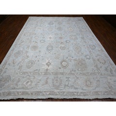 9'2"x12' Cloud Gray Wool Weft Faded Out Angora Oushak Oriental Rug