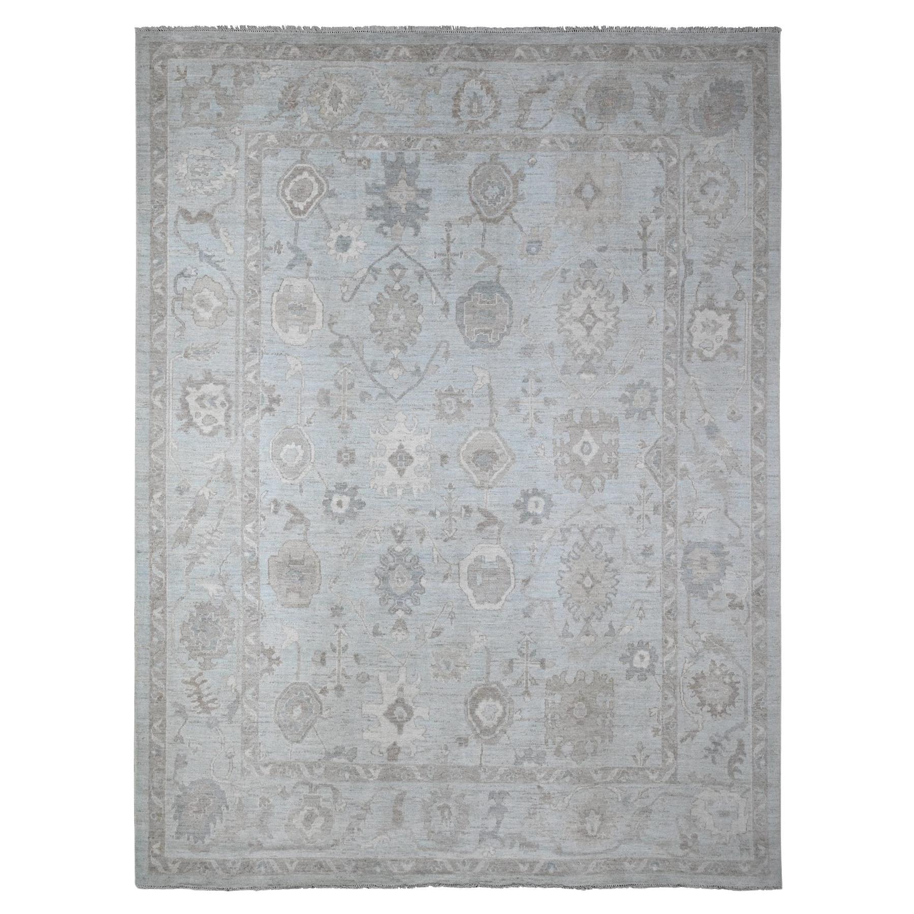 Tapis oriental 9'2 "x12' Cloud Gray Wool Weft Faded Out Angora Oushak