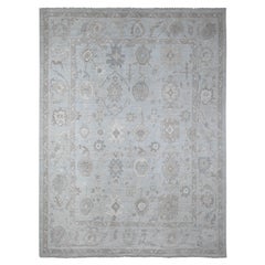 9'2"x12' Wolkengrauer Angora Oushak Orientalischer Weft-Teppich aus Wolle, verblasst