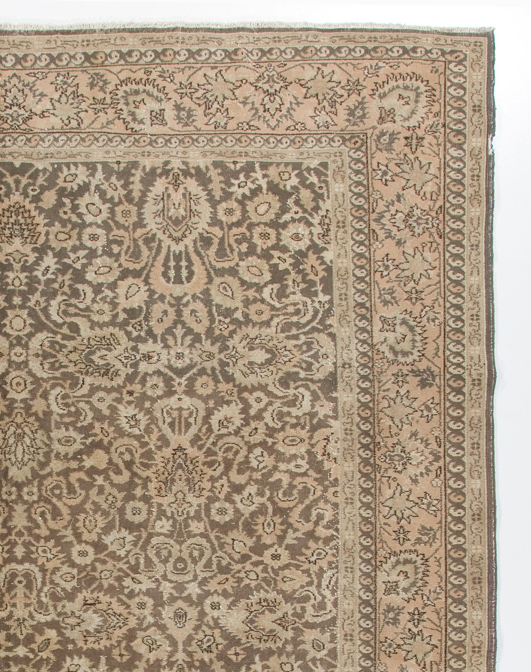 Oushak 9.2x12 Ft One-of-a-Kind Turkish Sivas Rug in Soft Taupe Brown and Beige Colors For Sale