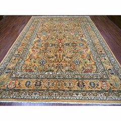 9'2'x12' Golden Brown Hand Knotted Peshawar with Bijar Garus Design Wool Rug