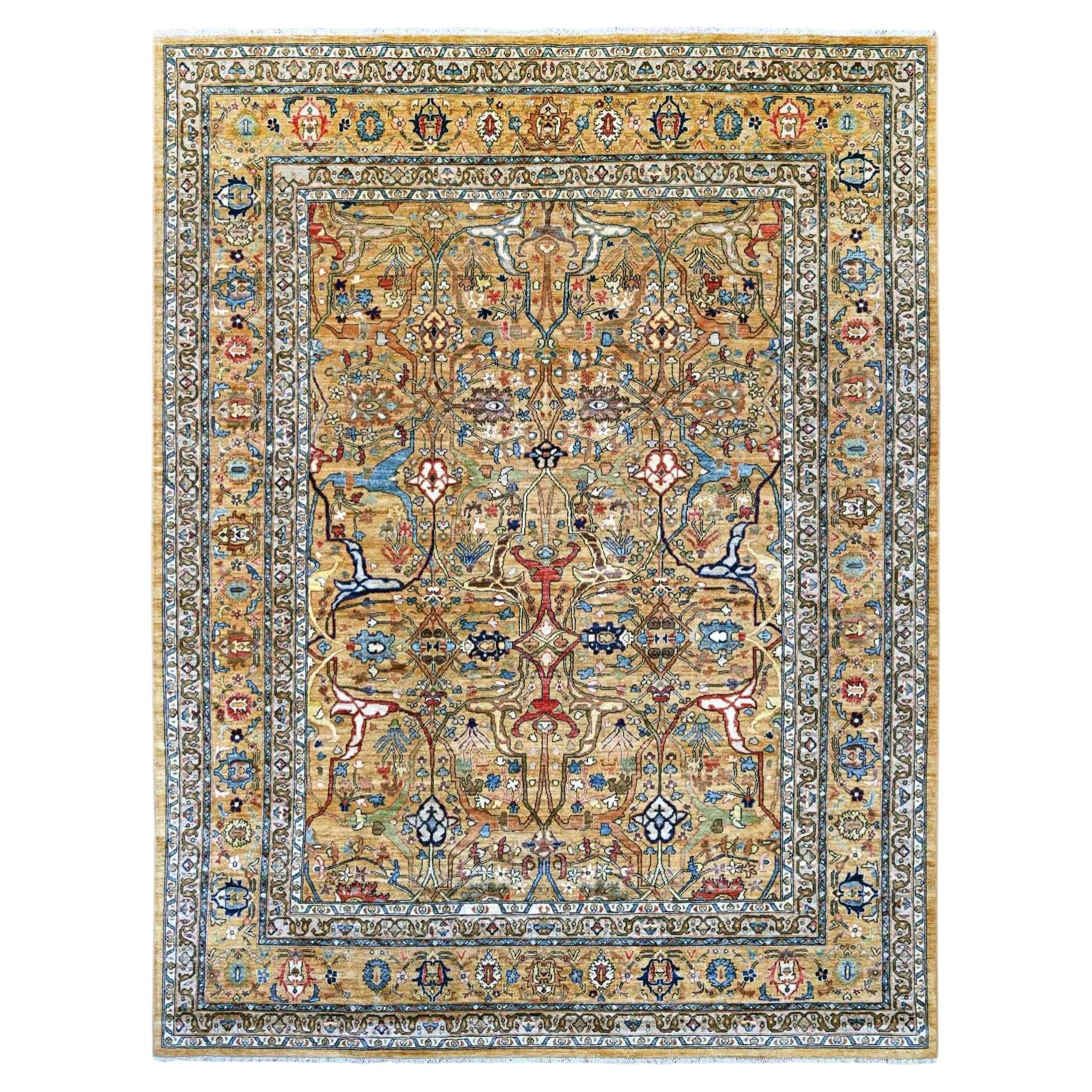 9'2'x12' Golden Brown Hand Knotted Peshawar with Bijar Garus Design Wool Rug