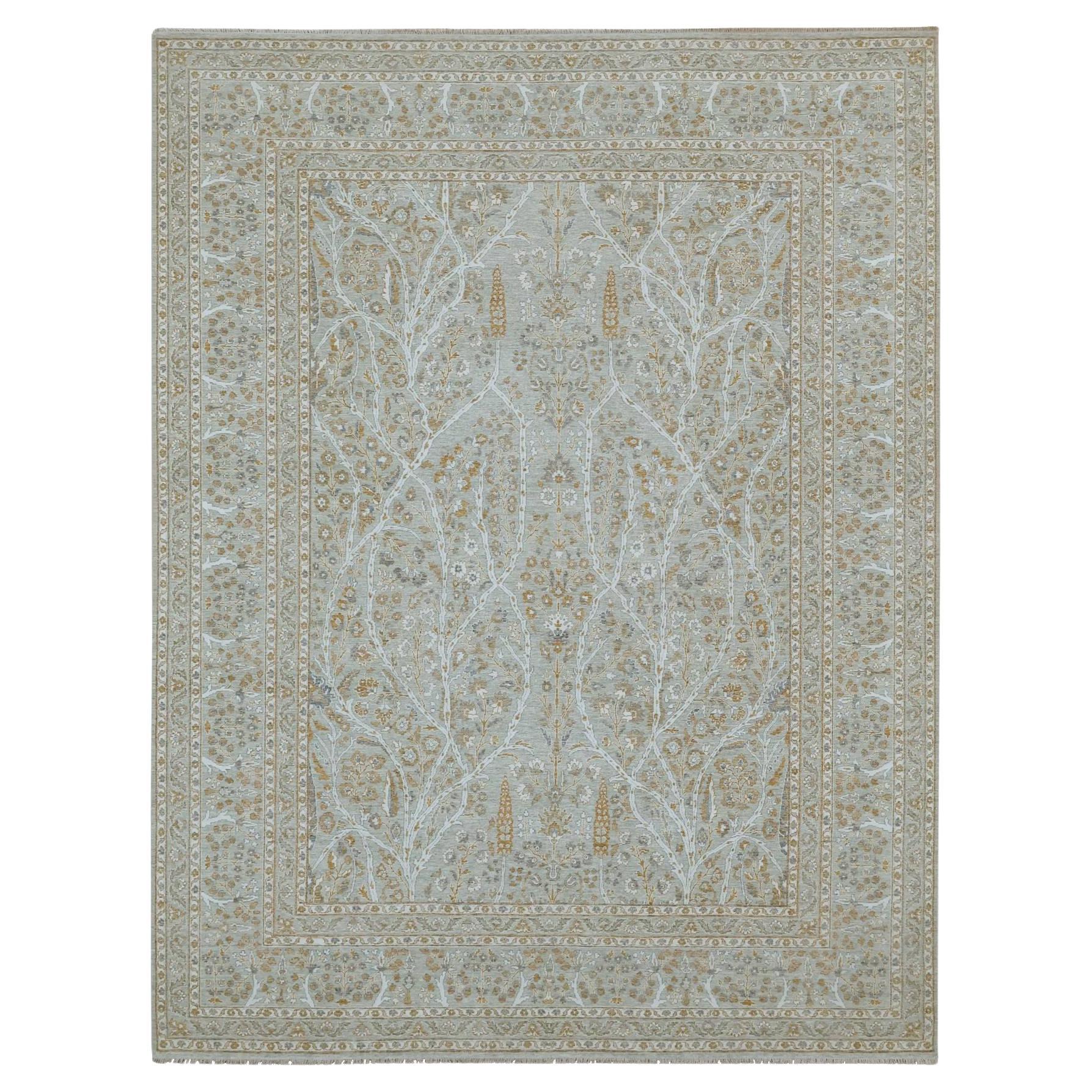 9'2"x12' Gray 200 KPSI Meditation Tree of Life Design tout tapis noué à la main