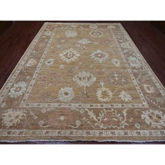 9'2 "x12' Tapis en laine pure noué à la main, Honey Brown Angora Oushak with Leaf Design