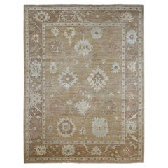 9'2 "x12' Tapis en laine pure noué à la main, Honey Brown Angora Oushak with Leaf Design