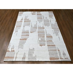 9'2"x12' Ivory Hand Knotted Pure Wool Minimalist Swedish Design Oriental Rug