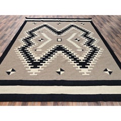 9'2" x 12' – handgewebter Wollteppich in Khaki-Braun mit flachem Gewebe und geometrischem Muster im Südwest-Stil