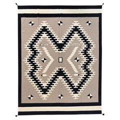 9'2" x 12' – handgewebter Wollteppich in Khaki-Braun mit flachem Gewebe und geometrischem Muster im Südwest-Stil