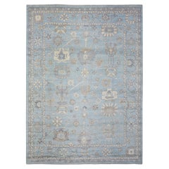 9'2 "x12' Azzurro, Tappeto in lana morbida e lucida annodato a mano, afgano Angora Oushak