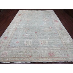9'2 "x12' Tappeto afgano grigio chiaro di angora Oushak con disegno di foglie annodato a mano in pura lana
