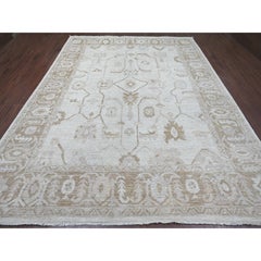 9'2"x12' Light Gray Afghan Angora Oushak Vines Design Hand Knotted Wool Rug