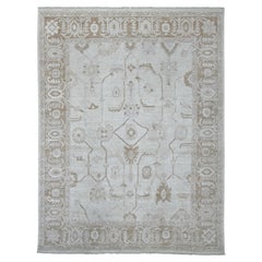 9'2"x12' Light Gray Afghan Angora Oushak Vines Design Hand Knotted Wool Rug